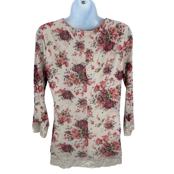 No Boundaries Womens Floral Lace Trim Top L/G(11-13) Ivory Combo - Picture 7 of 7